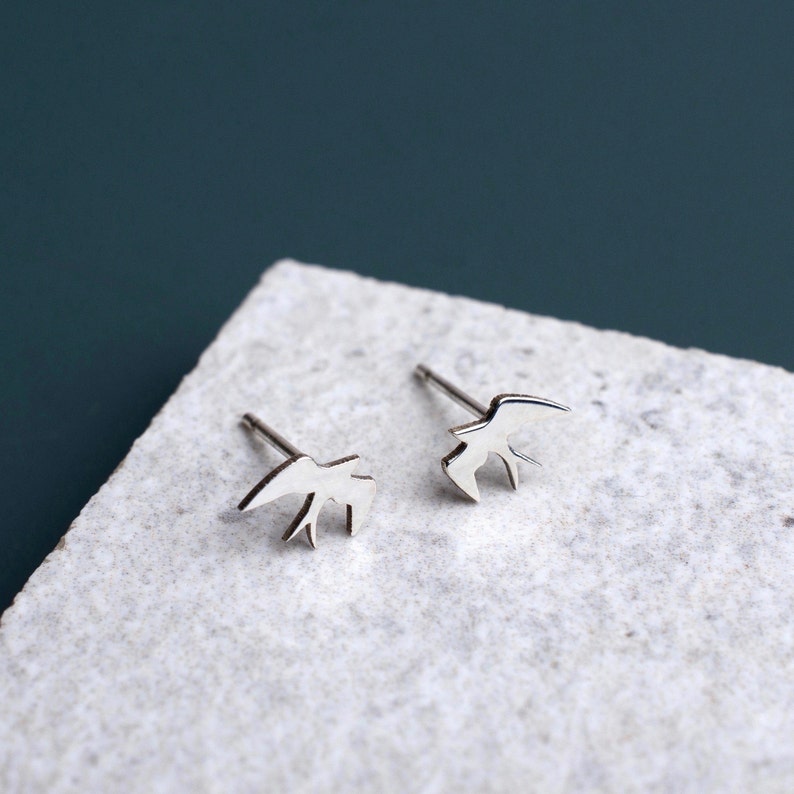 Handmade Silver Swallow Stud Earrings, Swallow Earrings, Animal Studs, Silver Swallow Studs, Animal Jewellery, Bird Earrings, Gift for Her image 3