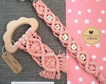 Macramé pacifier clip and teething ring box