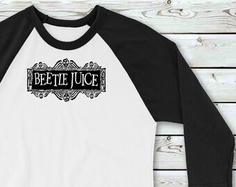 Beetlejuice Classic Goth Emo Black and White Raglan 3/4 Sleeve T-shirt Vast Space Art - Goth Gift - Belle + Canvas Ladies Raglan 100% Cotton