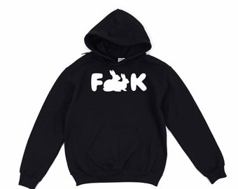 Fuck Bunny NSFW Naughty Rabbit Humor - Black Unisex Hoodie - Sarcasm Funny, Goth Gift Idea, Dark Humor, Hoodie Sweatshirt, Glow-in-the-Dark