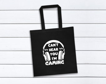 Can't Hear You, I'm Gaming - Gamer Girl Tote Bag, Shopping Carrier Bag - Vast Space Art - Canvas Tote Bags, Gamer Gift Gift, Black Shopping