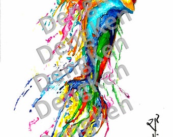 Watercolor Dolphin Multi Color Animal Inspiration Tattoo Design and Stencil/Template - Instant Digital Download