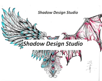 Angel and hell devil wings combination Inspiration Tattoo Design and Stencil/Template