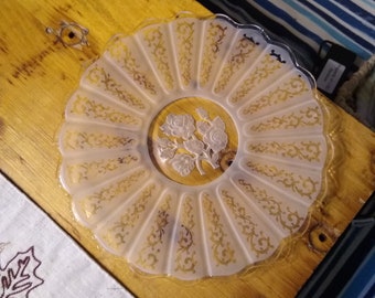 Vintage frosted scalloped edged rose plate/tray