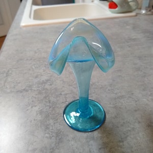 Blue art glass bud vase