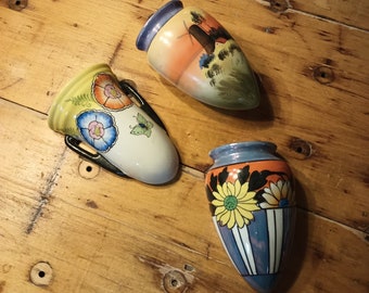 Hand Painted in Japan Lusterware Wall Pockets