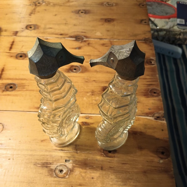 A Pair of  Vintage AVON Sea Horse Glass Decanter, Avon Collection
