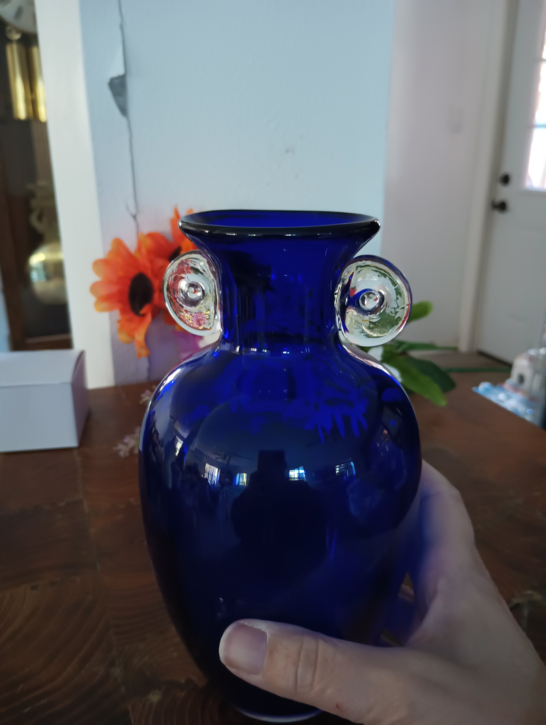 Vase or Urn of Cobalt Blue Art Glass With Matching Clear Etsy