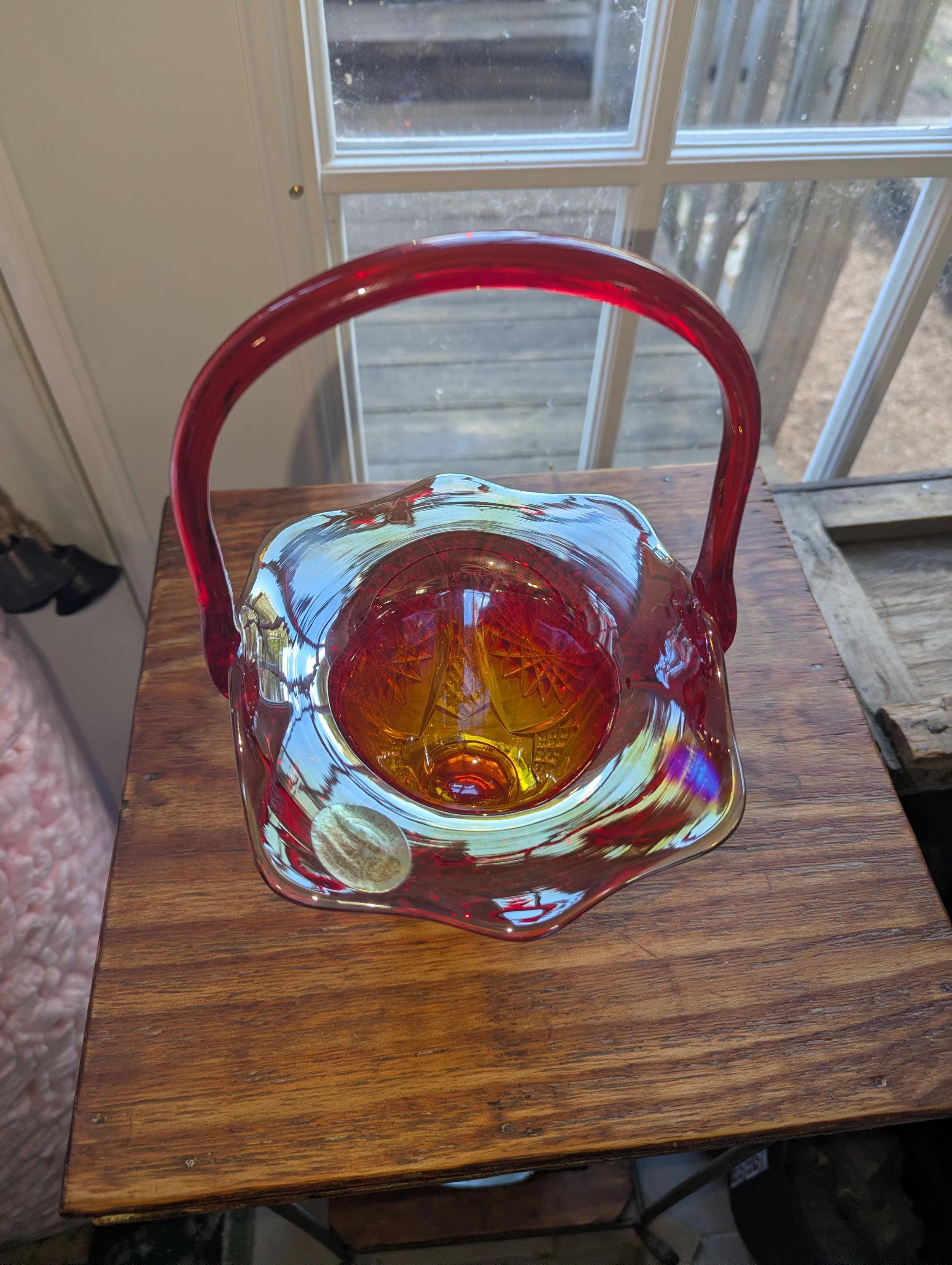 Indiana Glass Red Sunset Amberina Heirloom Carnival Shells Stars Bridal ...