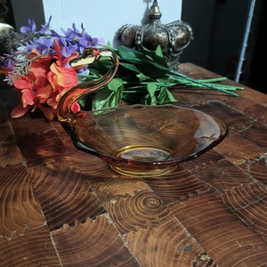 Vintage Amber Glass Swan Dish: Mid-Century Modern Decor