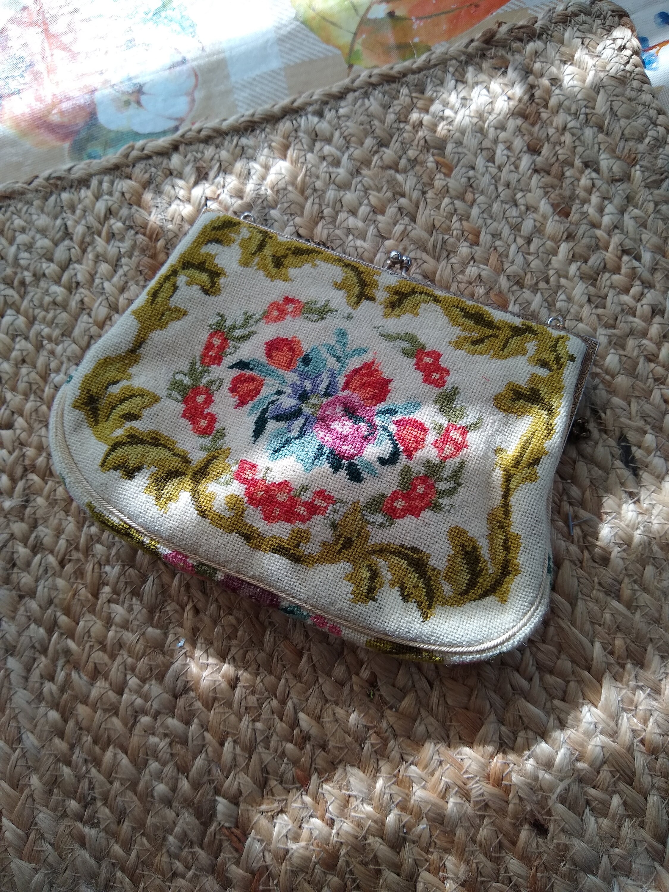 Vintage Needlepoint Bag Chain Handle Snap Closure 2 Matching Etsy