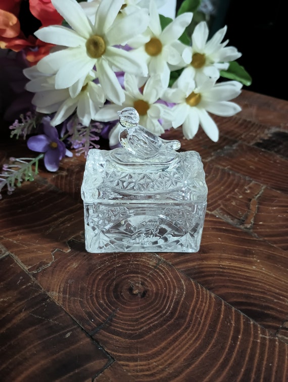 Glass Miniature Bird Domed Trinket Box w/ Lid Hof… - image 7
