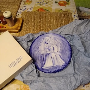 1977 Haviland Limoges Plate Mother and Children Francoise Saumonde Blue & White