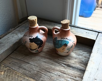 Maw and Paw Moonshine style Jugs syrup - Vintage Hillbilly Couple - Pipe Smoking Man and Woman – Marvel Cave souvenir