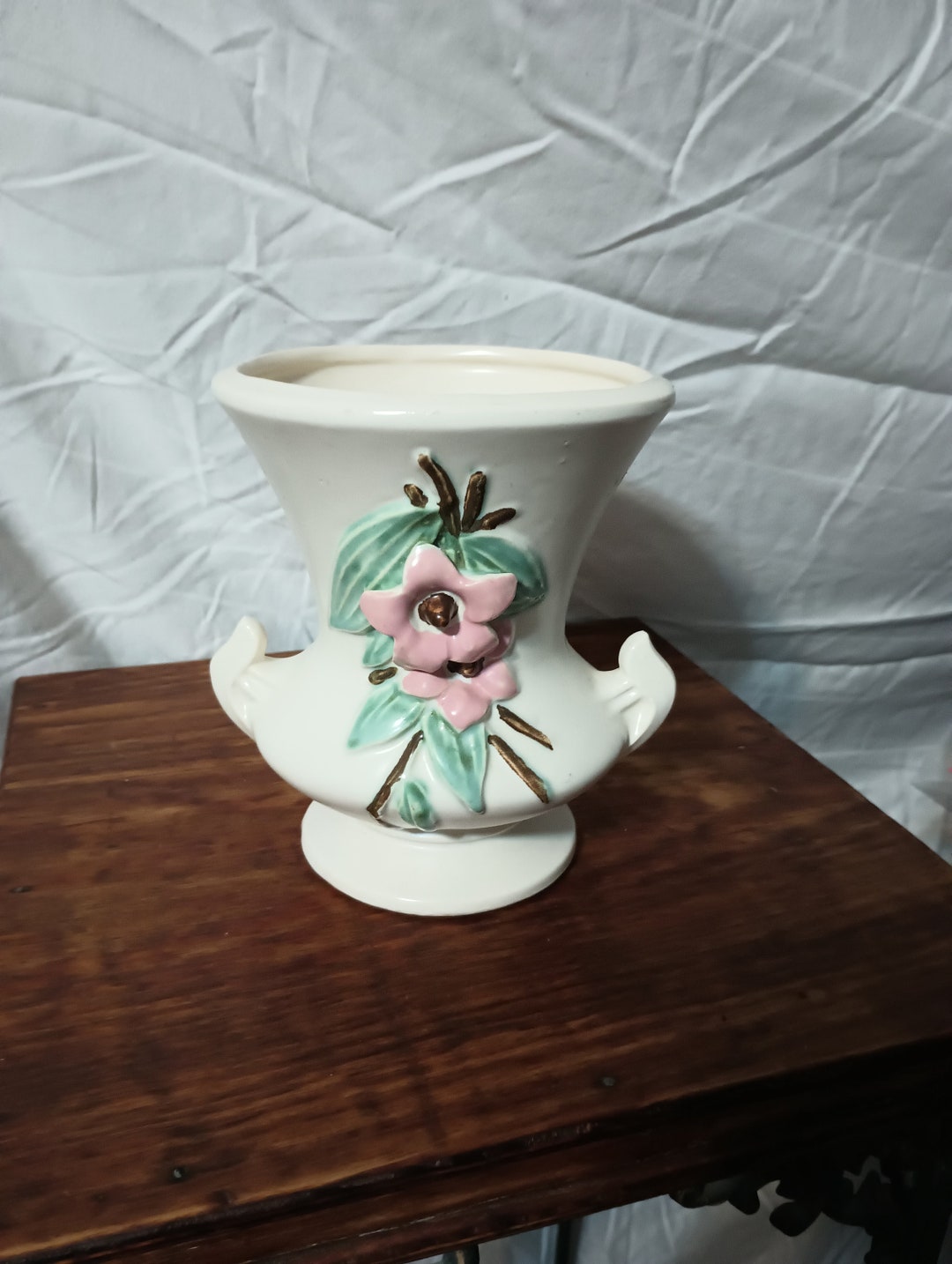 Vintage Mccoy Pottery Blossom Time Vase: Matte White Pink Dogwood