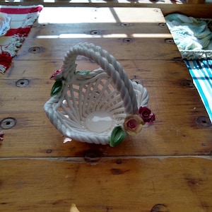 Vintage Capodimonte Italian Porcelain Floral Basket: Hand-Painted Roses