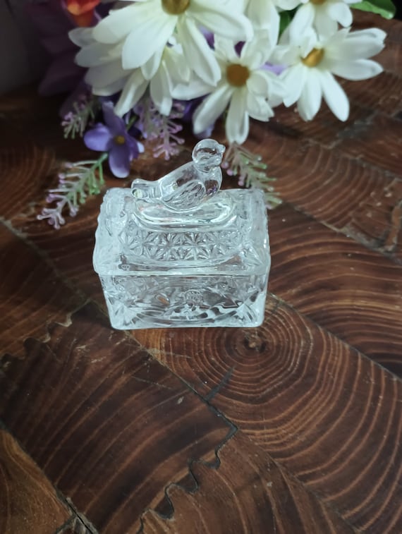 Glass Miniature Bird Domed Trinket Box w/ Lid Hof… - image 1