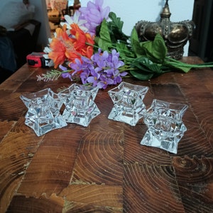 2 sets of 2 Vintage Avon Candleholders Stackable "Glistening Star," 24% Lead Crystal