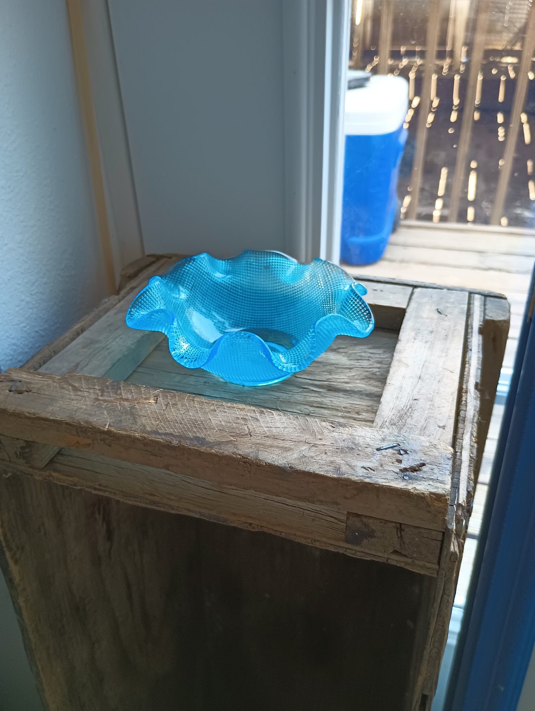 Ice Blue Ruffle Bowl Waffle Pattern Colony Italy Vintage - Etsy