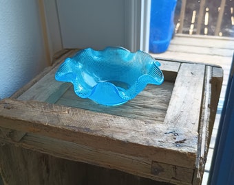 Ice Blue Ruffle Bowl Waffle Pattern Colony Italy Vintage