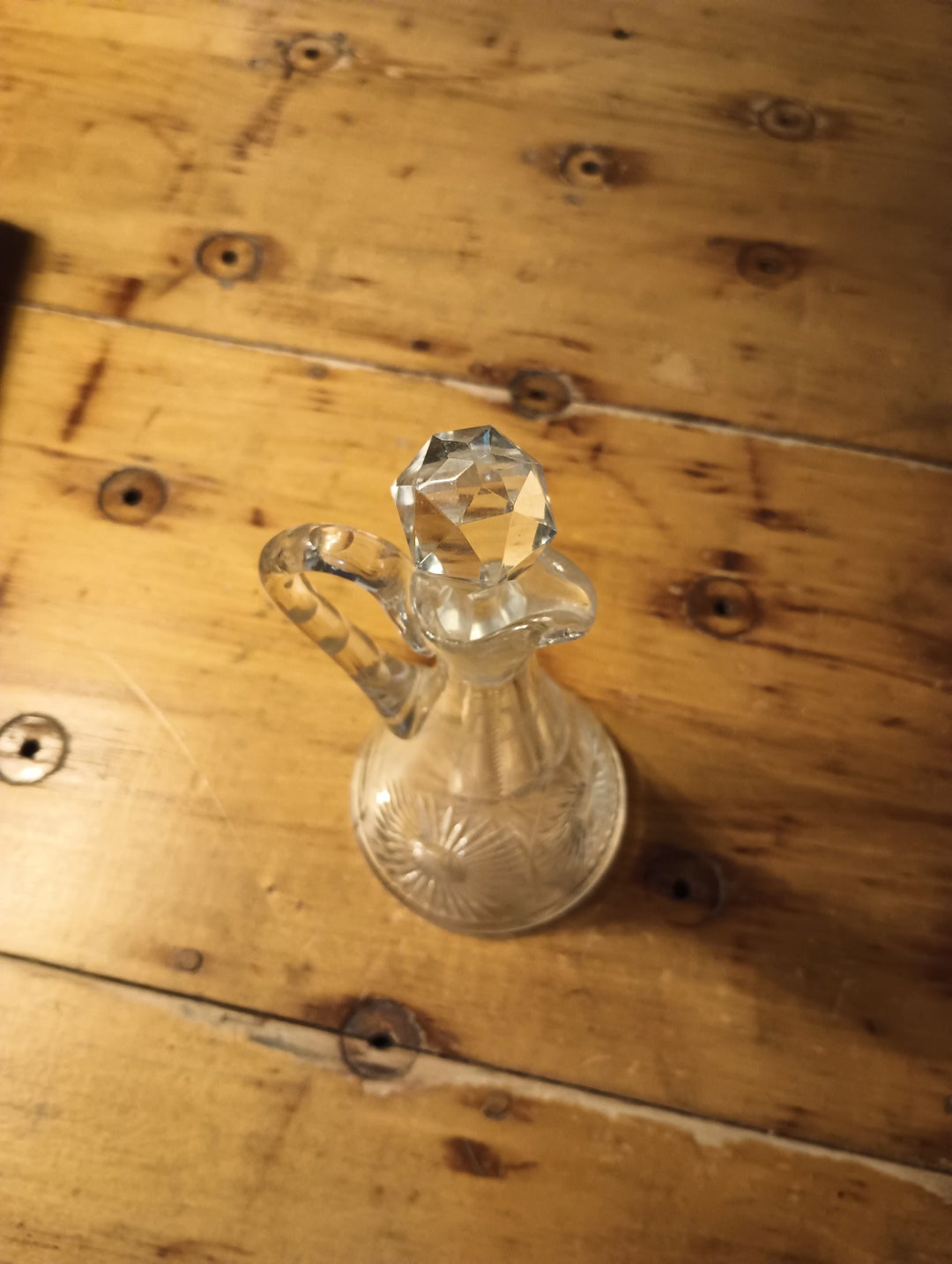 Antique American Brilliant Cut Glass Cruet Notched Handle Star Burst ...