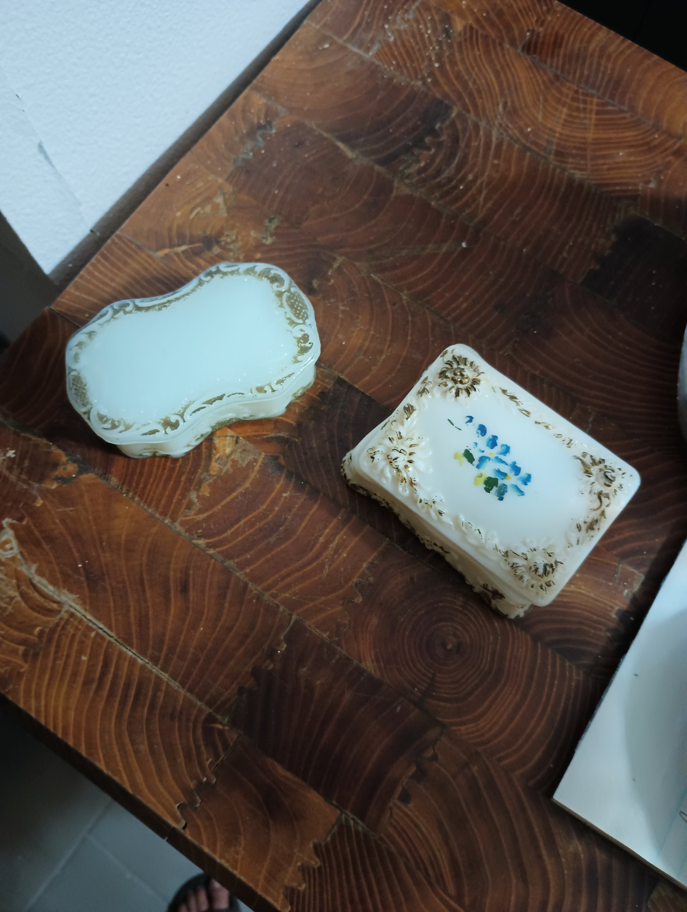 Antique Dithridge Milk Glass Box White With Blue Painted Flower