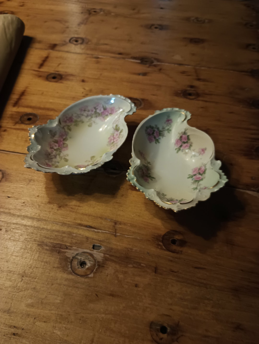 2 Antique Hand Painted Vanity Dishes, MZ Austria Wheelock Vienna Hand