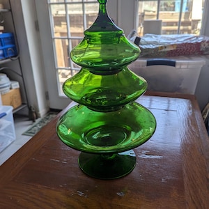 Vintage ITALIAN Empoli Green Glass CHRISTMAS Tree Candy Dish