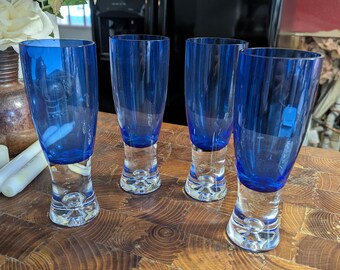 Set of 4 Block Stockholm Cobalt Blue Water Goblets, Heavy Barware (7.5")