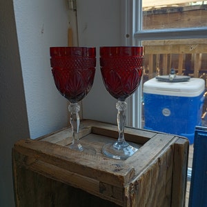 Vintage Cristal D'Arques Ruby Red Wine Goblets - Pine Grove Hall