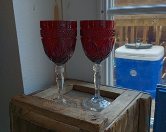Luminarc Antique Ruby by CRISTAL D’ARQUES-Durand Wine Glass Goblet with Crystal Ball Design Stem