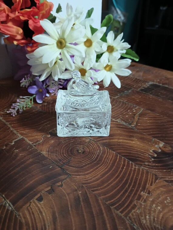 Glass Miniature Bird Domed Trinket Box w/ Lid Hof… - image 6