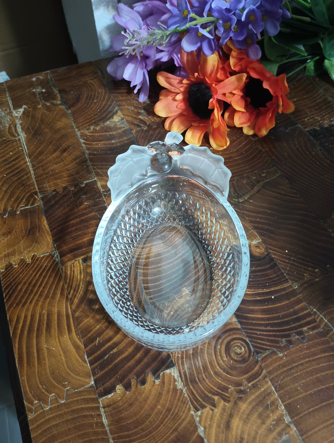 Vintage Studio Nova Japan Cut Glass / Crystal Candy Dish / Bowl With Holly and Leaves Etsy