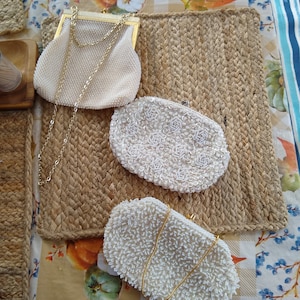 Vintage white beaded purses made in Hong Kong