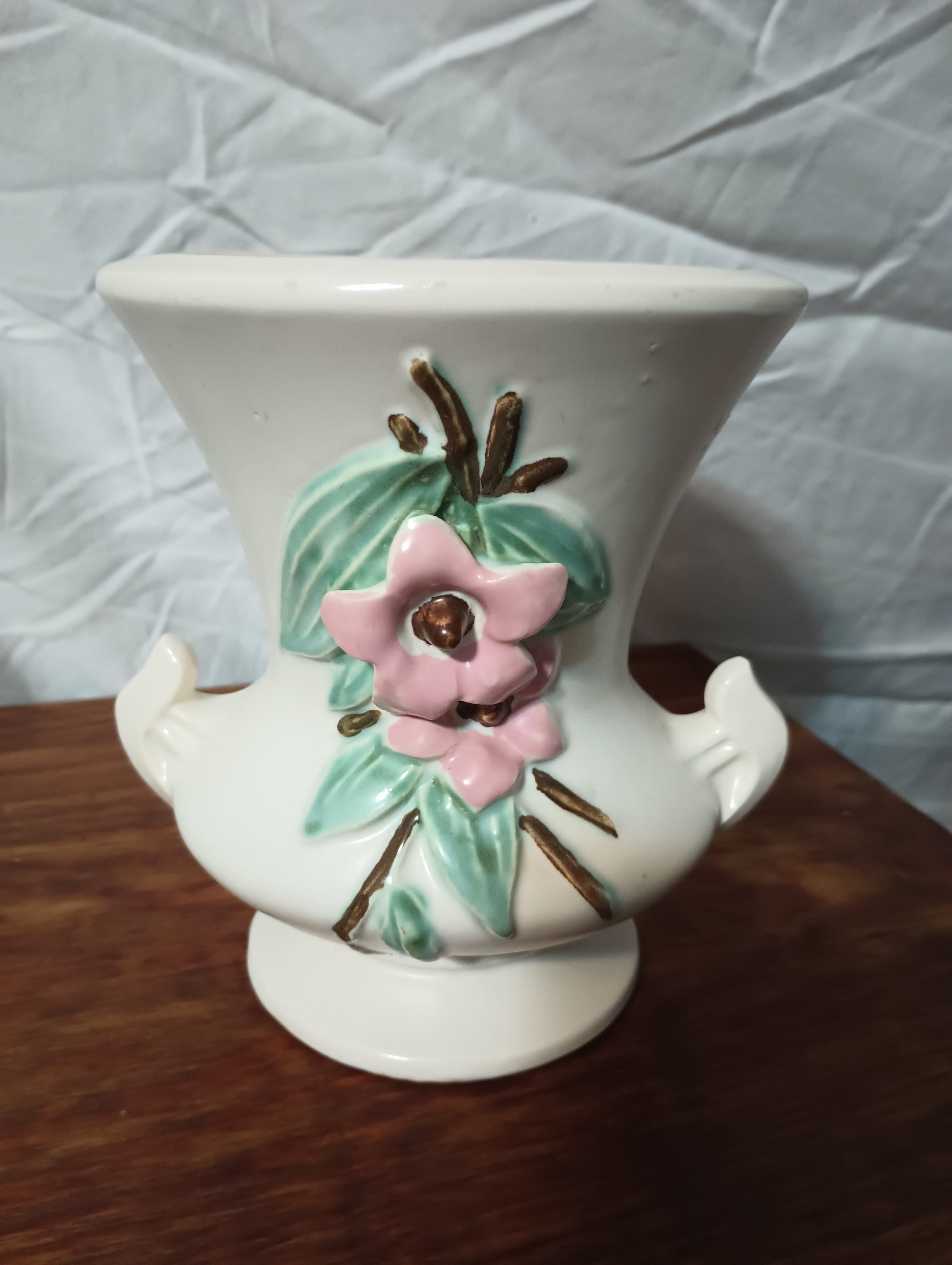 Vintage Mccoy Pottery Blossom Time Vase: Matte White Pink Dogwood