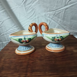 Vintage Majolica Heart Candle Holders: Marumun Ware Floral Pair