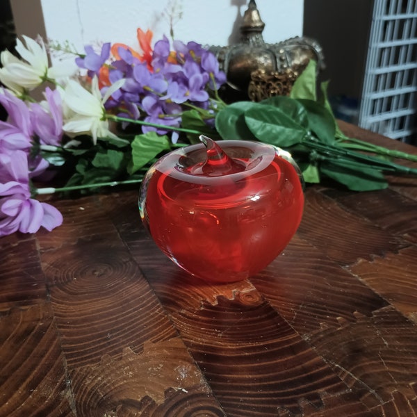 Vintage Blenko Hand Blown Art Glass Red Apple Paperweight