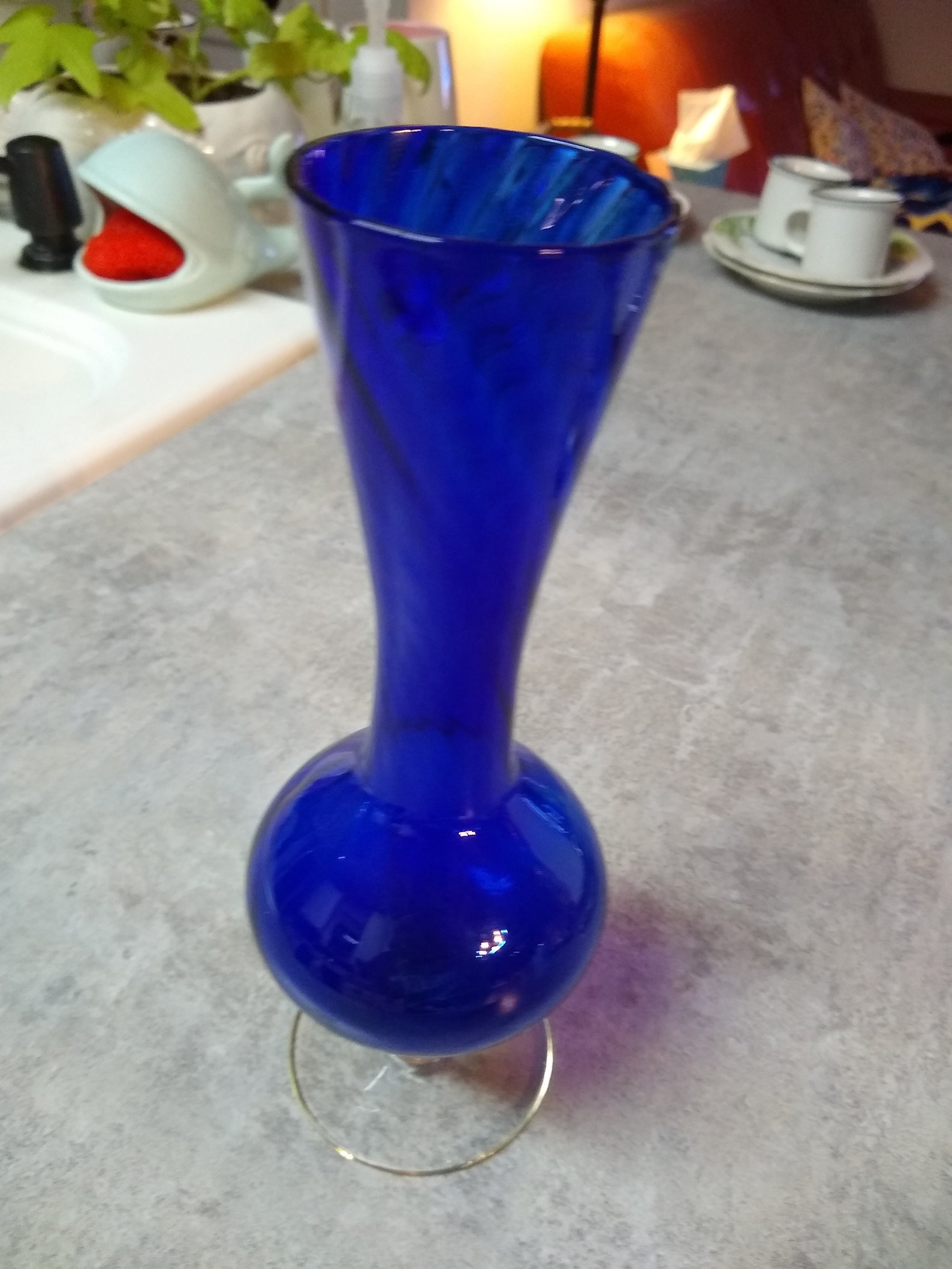 Cobalt Blue Swirl Art Glass Vase Clear Coiled Foot Etsy