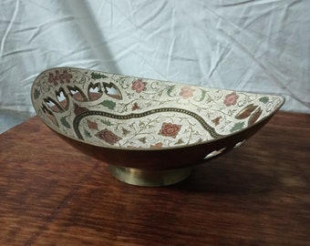 Cloisonne Pedestal Bowl: Floral Design, Pink Red Green