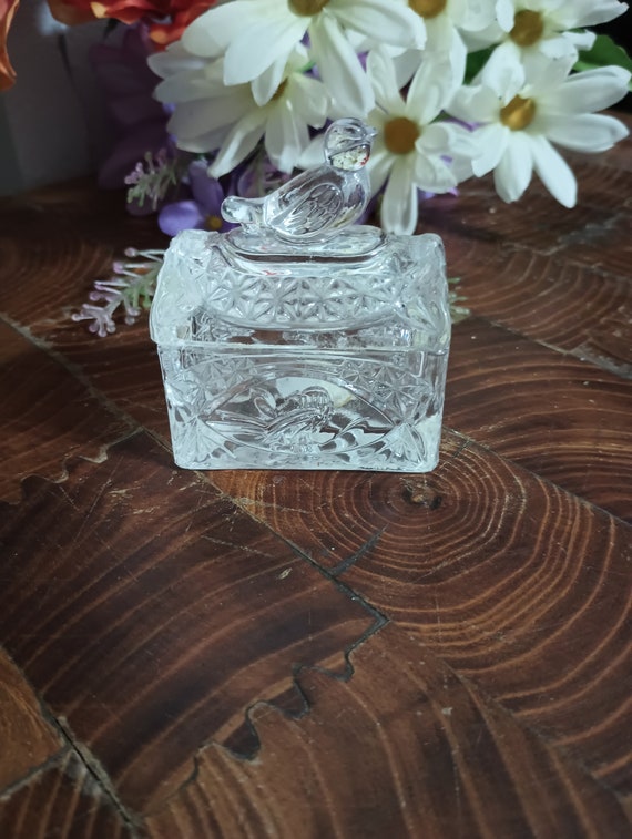 Glass Miniature Bird Domed Trinket Box w/ Lid Hof… - image 2