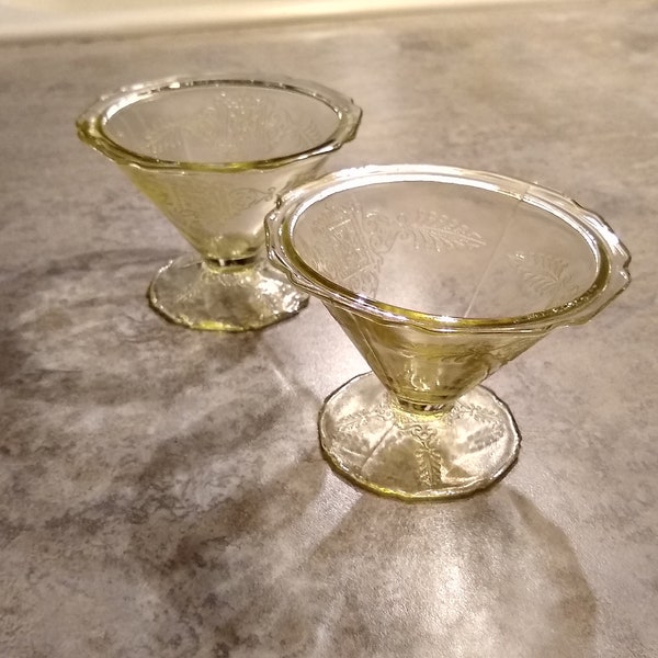 Federal Madrid Yellow Depression Glass Sherbet/Dessert Cups, Set of 2
