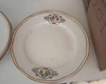 Vintage Salem China Dessert Plates (Set of 4): Colonial Couple, 23K Gold Trim