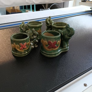 Majolica Elephant Planter Green Ceramic Good Luck – 2 hexagon and 1 round
