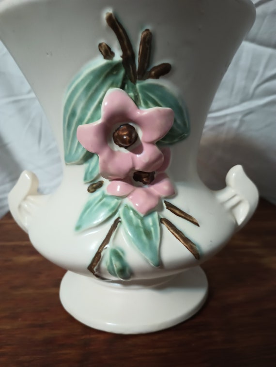 Vintage Mccoy Pottery Blossom Time Vase: Matte White Pink Dogwood