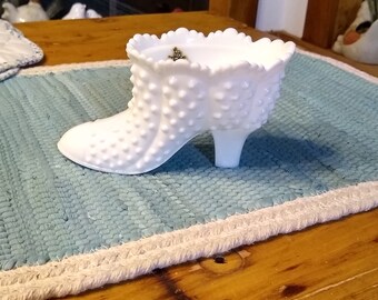 Fenton White Hobnail Milk Glass Shoe Candy Dish