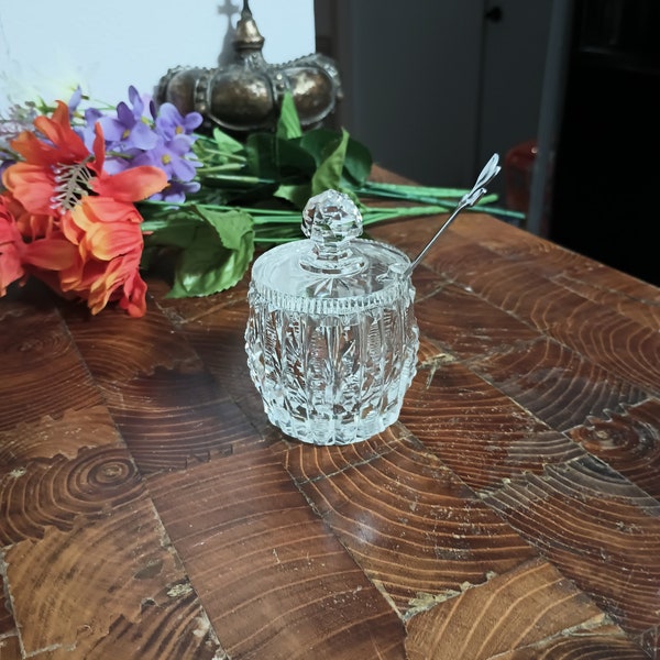 BEAUTIFUL Sparkling Cut Crystal Glass Jam Pot, Gorgeous Cut Pattern, Brilliant Jam Pot or Jelly Pot, Collectible Antique Cut Glass