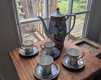 Vintage Japanese Lusterware Tea Set: Hand-Painted Art Deco Porcelain