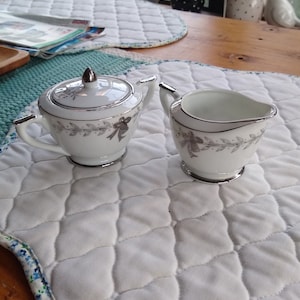 25th Anniversary Lefton Sugar and Creamer Set - Silver Trim