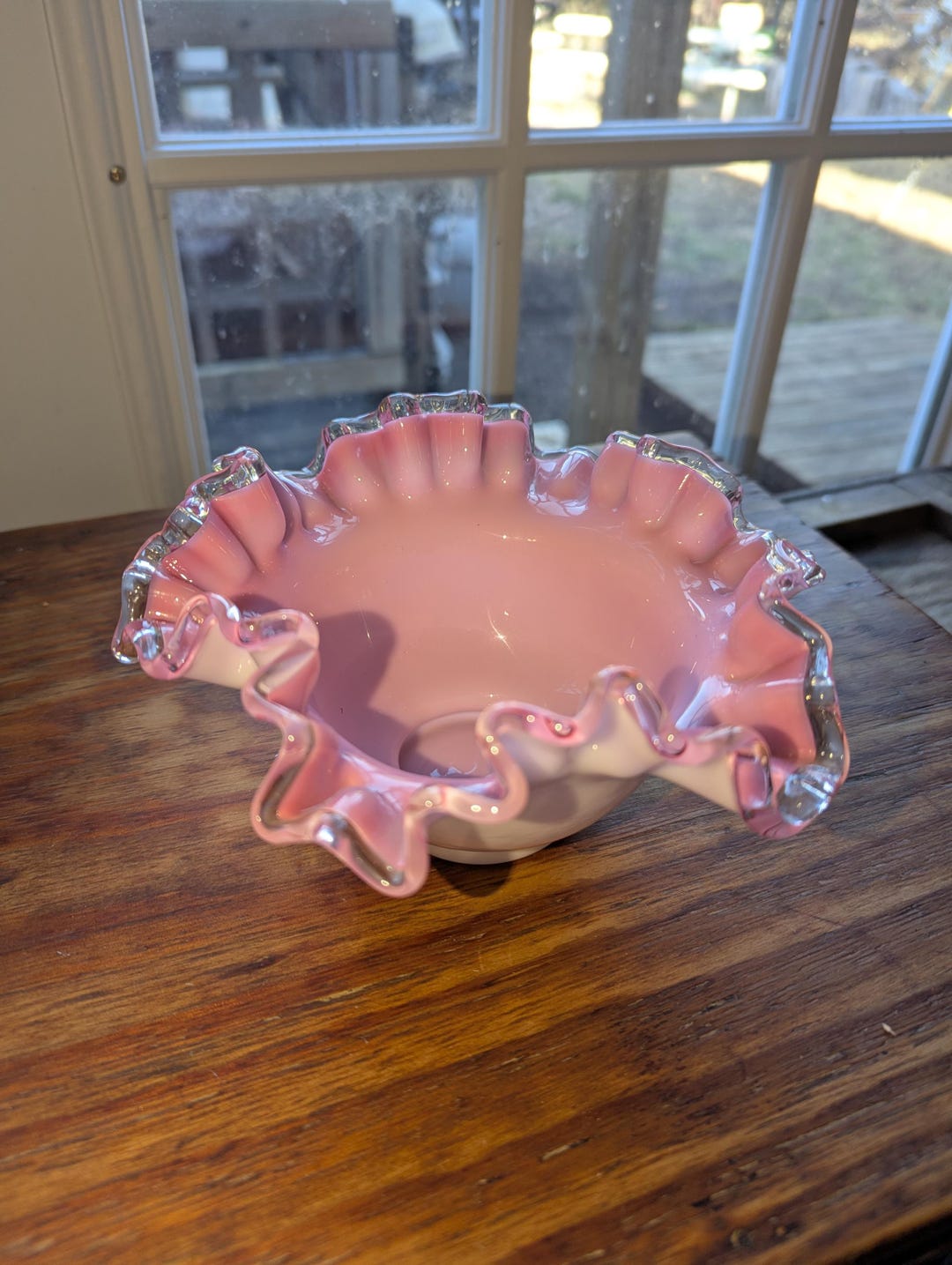 Pink Ruffle Rim Fenton Silver Crest Milk Glass and Pink Ruffled Rim Bowl - Etsy