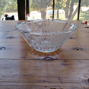 Vintage FNG Indonesia Bowl Pressed Glass Bowl with Daisy Cane Button Pattern